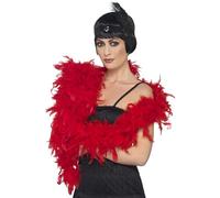 Smiffys Deluxe Boa, Red Feather, 180cm, 80g, 1920's Razzle Fancy Dress, Adult Dress Up Accessories Halloween