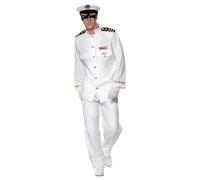 Smiffys Deluxe Captain Costume, White with Jacket, Trousers, Cap and Gloves, Land, Sea and Air Forces Fancy Dress, Adult Dress Up Costumes