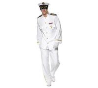 Smiffys Deluxe Captain Costume, White with Jacket, Trousers, Cap and Gloves, Land, Sea and Air Forces Fancy Dress, Adult Dress Up Costumes