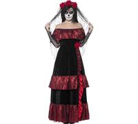 Smiffys Adult Women's Day of the Dead Bride Costume, Dress and Rose Veil, Day of the Dead, Halloween, S - UK Size 08-10, Black