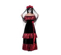 Smiffys Deluxe Day of the Dead Bride Costume, Black with Dress & Rose Veil, Mexican Day of The Dead/Sugar Fancy Dress, Adult Dress Up Costumes
