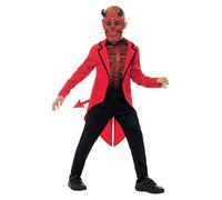 Smiffys Deluxe Day of the Dead Devil Boy Costume, Red with EVA Mask, Jacket & Top, Halloween Child Fancy Dress, Child Dress Up Costumes