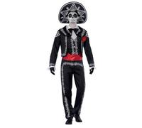 Smiffys Adult mens Day of the Dead Seor Bones Costume, Jacket, trousers, Mock Sh