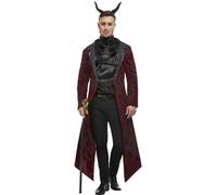 Smiffys Deluxe Devil Costume, Red Jacket, Cravat & Horns, Halloween Adult Fancy Dress, Devil Dress Up Costumes