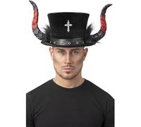 Smiffys Deluxe Devil Top Hat with Horns & Marabou, Halloween Fancy Dress Accessory, Devil Dress Up Hats