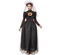 Smiffys Deluxe DOTD Sacred Heart Bride Costume, Black Dress & Veiled Headband, Mexican Day of The Dead/Sugar Fancy Dress, Day of The Dead Lady Dress Up Costumes