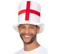 Smiffys Deluxe England Flag Top Hat, St George England Fancy Dress, Adult Dress Up Accessories
