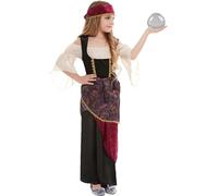 Smiffys Deluxe Fortune Teller Costume, Multi-Coloured with Dress & Headscarf, Girls Fancy Dress, Witch Dress Up Costumes