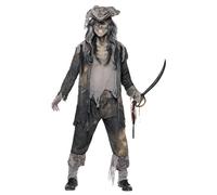 Smiffys Deluxe Ghost Ship Ghoul Costume, Grey with Coat, Trousers and Hat, Halloween Adult Fancy Dress, Halloween Dress Up Costumes