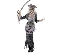 Smiffys Deluxe Ghost Ship Ghoulina Costume, Grey with Top, Skirt, Jacket & Hat, Halloween Adult Fancy Dress, Adult Dress Up Costumes