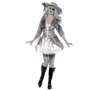 Smiffys Deluxe Ghost Ship Pirate Treasure Costume, Grey with Dress & Hat, Halloween Adult Fancy Dress, Pirate Dress Up Costumes