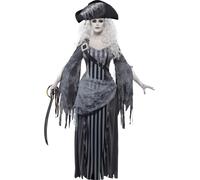 Smiffys Deluxe Ghost Ship Princess Costume, Grey with Dress and Hat, Halloween A