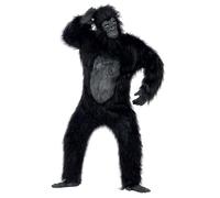 Smiffys Deluxe Gorilla Costume, Black Bodysuit with Rubber Chest, Mask, Hands and Feet, Party Animals Fancy Dress, Animal Dress Up Costumes Halloween