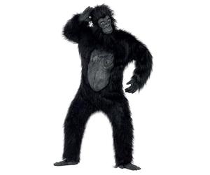 Smiffys Deluxe Gorilla Costume, Black Bodysuit with Rubber Chest, Mask, Hands and Feet, Party Animals Fancy Dress, Animal Dress Up Costumes Halloween