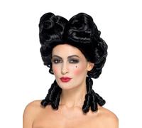 Smiffys Deluxe Gothic Baroque Wig, Black , Halloween Carnival of The Damn Fancy Dress, Halloween Dress Up Wigs