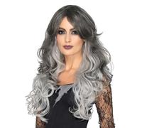 Smiffys Deluxe Gothic Bride Wig, Grey Heat Resistant/Styleable, Halloween Fancy Dress Accessory, Halloween Dress Up Wigs