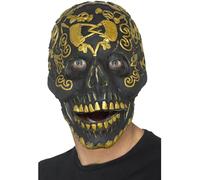 Smiffys Deluxe Masquerade Skull Mask, Gold Foam Latex, with Two Piece Separate Moving, Halloween Carnival of The Damn Fancy Dress, Halloween Dress Up Masks