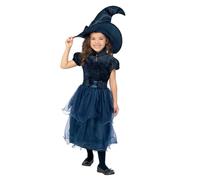 Smiffys Deluxe Midnight Witch Costume, Blue with Dress & Hat, Halloween Child Fancy Dress, Witch Dress Up Costumes