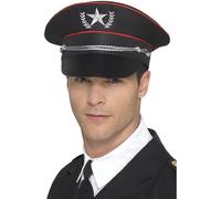 Smiffys Deluxe Military Hat, Black with Elastic Inner Rim, Land, Sea and Air Forces Fancy Dress, Adult Dress Up Hats
