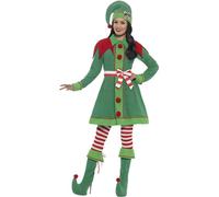 Smiffys Deluxe Miss Elf Costume, Green with Dress, Hat, Bootcovers, Tights & Belt, Christmas Adult Fancy Dress, Elf Dress Up Costumes