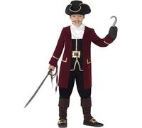 Smiffys Deluxe Pirate Captain Costume, Black Jacket, Mock Waistcoat, Trousers, Neck Scarf & Hat, Boys Fancy Dress, Pirate Dress Up Costumes