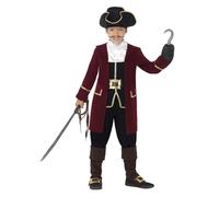 Smiffys Deluxe Pirate Captain Costume, Black Jacket, Mock Waistcoat, Trousers, Neck Scarf & Hat, Boys Fancy Dress, Pirate Dress Up Costumes