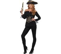 Smiffys Deluxe Pirate Shirt, Ladies, Black with Lace Up Waist Cincher, Pirate Fancy Dress, Pirate Dress Up Accessories