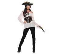 Smiffys Deluxe Pirate Shirt, Ladies, Ivory with Lace Up Waist Cincher, Pirate Fancy Dress, Pirate Dress Up Accessories