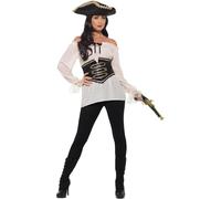 Smiffys Deluxe Pirate Shirt, Ladies, Ivory with Lace Up Waist Cincher, Pirate Fancy Dress, Pirate Dress Up Accessories