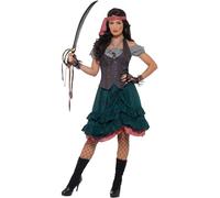 Smiffys Deluxe Pirate Wench Costume, Multi-Coloured with Top, Attached Waistcoat, Skirt & Bandana, Pirate Fancy Dress, Pirate Dress Up Costumes