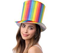 Smiffys Deluxe Pride Rainbow Stripe Top Hat, Rainbow/Gay Pride Items Fancy Dress, Adult Dress Up Accessories