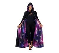 Smiffys Deluxe Reversible Galaxy Ouija Cape, Black & Purpl Unisex, Halloween Fancy Dress Accessory, Halloween Dress Up Accessories