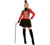Smiffys Deluxe Ringmaster Lady Costume, Red with Jacket, Mock Shirt, Skirt & Hea
