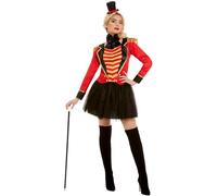 Smiffys Deluxe Ringmaster Lady Costume, Red with Jacket, Mock Shirt, Skirt & Headband, Circus Fancy Dress, Adult Dress Up Costumes