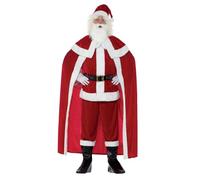 Deluxe Crimson Plush Santa Suit Father Christmas Xmas Fancy Dress Cape Costume