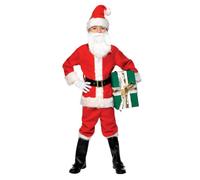 Smiffys Deluxe Santa Costume & Beard, Red Jacket, Trousers, Belt, Hat, Gloves & Boot Covers, Christmas Children's Fancy Dress, Santa Dress Up Costumes
