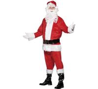 Smiffys Deluxe Santa Costume for Men, Complete Red & White Father Christmas Outfit Jacket, Trousers, Belt, Hat, Boot Covers & White Beard, Festive Fancy Dress Costume for Xmas Parties & Events, Medium