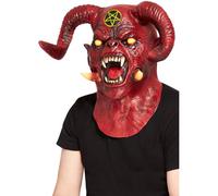 Smiffys Deluxe Satanic Devil Overhead & Neck Mask, Latex, Halloween Fancy Dress Accessory, Halloween Fancy Dress Accessories Dress Up Masks