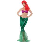 Smiffys Deluxe Sexy Mermaid Costume, Green with Sequin Full Length Dress & Hair Clip, Fairytale, Wings and Wands Fancy Fancy Dress, Mermaid Dress Up Costumes