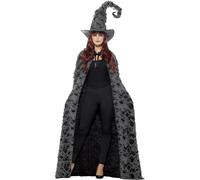 Smiffys Deluxe Spellcaster Cape, Grey Distressed, Unisex, Halloween Fancy Dress Accessory, Witch Dress Up Accessories