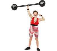 Smiffys Deluxe Strong Boy Costume, Multi-Coloured with Short Jumpsuit & Moustache, Boys Fancy Dress, Child Dress Up Costumes