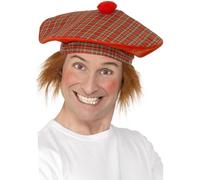 Smiffy's Adult Men's Tartan Scottish Hat With Red Hair,red, One - hat fancy dress tamoshanter deluxe tartan scottish accessory hair adult