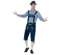Smiffys Deluxe Traditional Rutger Bavarian Costume, Blue with Lederhosen & Shirt, Oktoberfest Fancy Dress, Adult Dress Up Costumes