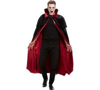 Smiffys Deluxe Vampire Cape, Black Velour with Red Lining, Halloween Fancy Dress Accessory, Vampire Dress Up Accessories