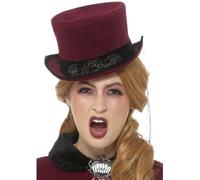 Smiffys Deluxe Victorian Vampiress Hat, Burgundy with Veil, Halloween Fancy Dress Accessory, Vampire Dress Up Hats