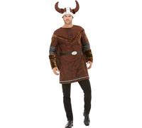 Smiffys Deluxe Viking Barbarian Costume, Brown with Tunic, Cape & Helmet, Historical Fancy Dress, Viking Dress Up Costumes