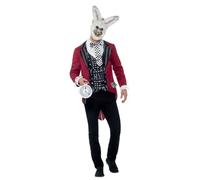 Deluxe White Rabbit Costume, Red, with Jacket, Mock Shirt, EVA Mask & Pocket Watch