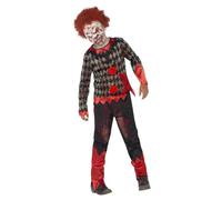 Smiffy's Children's Deluxe Zombie Clown Costume, Latex Mask, Top & Trousers, - - clown zombie costume fancy dress halloween boys deluxe scary outfit