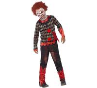 Smiffys Deluxe Zombie Clown Costume, Red & Green with Latex Mask, Top & Trousers, Halloween Child Fancy Dress, Zombie Dress Up Costumes