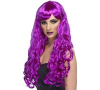 Smiffys Desire Curly Wig with Fringe - Purple, Long